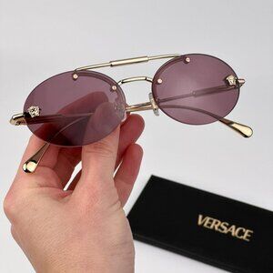 Versace VE2295 1252/1A Pale Gold Pilot Sunglasses Violet Lens Rimless Unisex